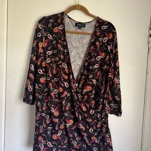 Arna York Collection Black Paisley Wrap Top Size 22/24 Basic Staple Fall Casual